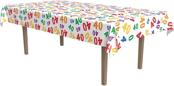 Beistle 40 Birthday Tablecover, 54” x 108” – Plastic Table Cloth, Rectangular Tablecloth, Table Covers for Party, Happy Birthday Table Cloth, Birthday Decorations, Party Supplies, Assorted colors