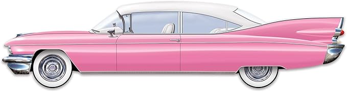 Beistle Jointed 50's Cruisin' Car Photo Prop Backdrop, 6' Long- 1950's Classic Pink Wall Decoration, Vintage Vehicle Cut Out