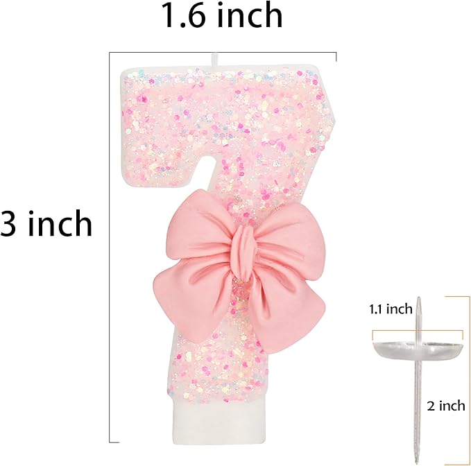 Number 17 Pink Bow Birthday Candle, 3" Tall, Smokeless, Non-Toxic, Modern Style, Celebration Decoration