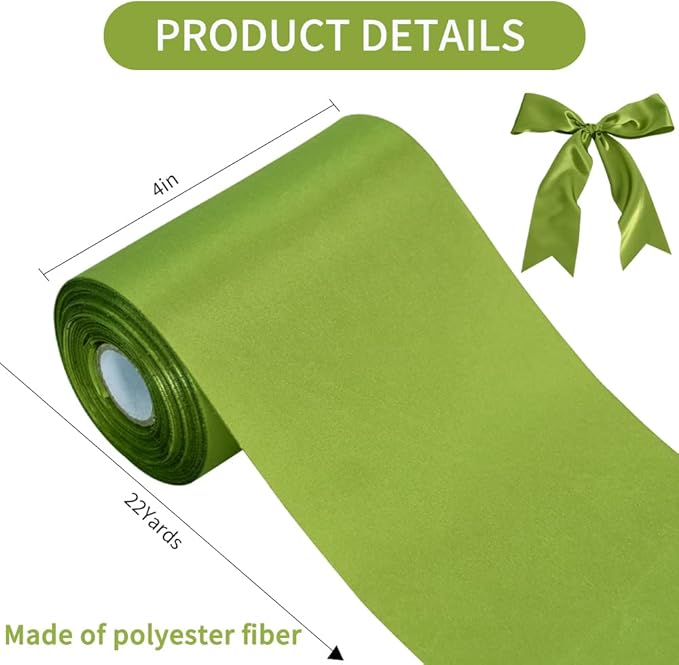 TONIFUL 4 in x 22Yds Wide Glass Green Satin Ribbon Solid Fabric Large Ribbon for Cutting Ceremony Kit Grand Opening Chair Sash Table Hair Car Bow Gift Wrapping Wedding Party Decoration Christmas