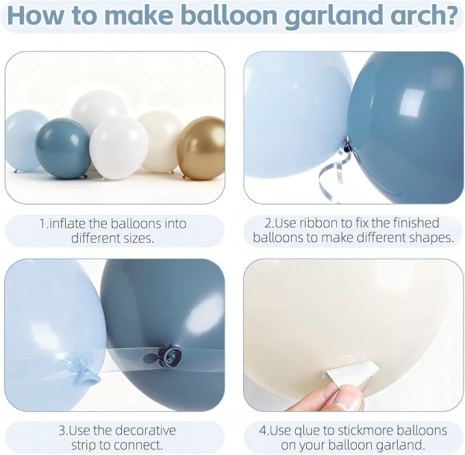 Dusty Blue White Gold Balloon Arch Kit, Blue and White Balloons with Light Dusty Blue White Beige Chrome Gold Balloons Garland Kit for Gender Reveal Bridal Shower Wedding Birthday Party Decorations