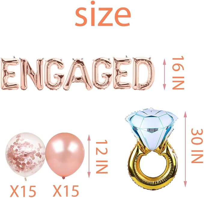 Engaged Balloons Rose Gold Engagement Party Banner Bride To Be/We are Engaged/Bridal Shower/Just Married/Bachelorette/Miss to Mrs/Diamond Ring Themed Happy Anniversary Party Supplies Decorations