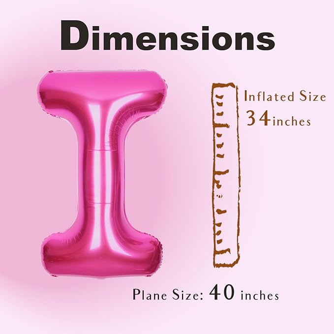 SUWEN 40 Inch Hot Pink Large I Letter Balloons Big Foil Helium Letter Balloons A-Z Jumbo Mylar Happy Birthday Party Decorations for Woman Anniversary Party Supplies