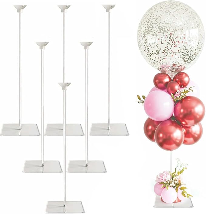 Reusable Acrylic Balloon Stand Kit – Heavy Duty Tabletop Display with Sticks and Base, Ballon Stands for Centerpieces, Centerpiece Table Decorations for Parties (6 Pack 24 inch)
