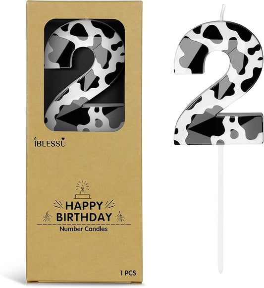 Number 2 Black Cow Birthday Candles，2.68 inch Metallic 3D Cow Birthday Candles, Cow Themed Cake Topper Decorations for Birthday Party Anniversary Celebration Supplies