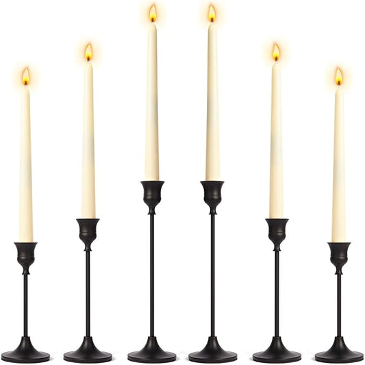 Xinhongfei 6-Piece Black Candlestick Holder Set - Vintage-Modern Table Centerpiece for Weddings, Mantels, Home Decor Taper Candle Stands & Housewarming Gift