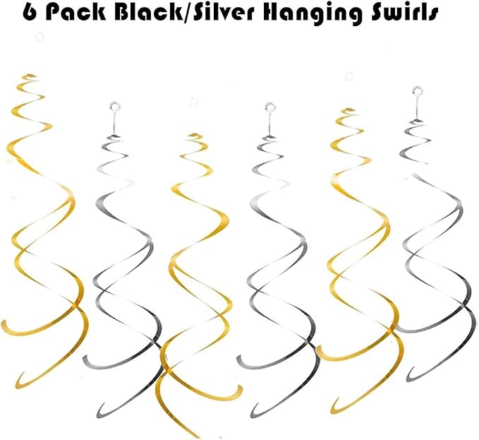 Gold Happy Birthday Banner Decoration Kit, Golden Glittery Birthday Banner Circle Dots Garland with Gold Silver Hanging Swirls for BDAY Baby Shower Party Decorations Supplies, Pre-Strung
