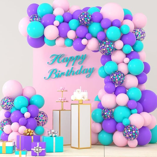 Teal Blue Pink Purple Balloon Arch Garland Kit - Aqua Turquoise Blue Balloons Pink Purple Balloons Baby Girl Birthday Balloons for Under the Sea Princess Birthday Baby Shower Party Decorations