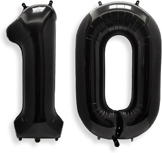 AULE 40 Inch Large 10 Balloon Numbers Black, Big Foil Number Balloons, Giant Helium Happy 10th Birthday Party Decorations for Man and Women, Huge Mylar Anniversary Party Supplies