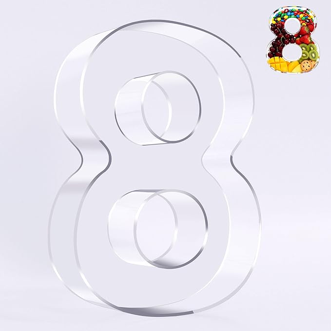 Ledido 10’’ Acrylic Number Charcuterie Board Box, Reusable Fillable Serving Tray for Candy Cake Fruit Snack, Easy-Clean Acrylic Charcuterie Tray for Birthday Anniversary Party Decorations, Number 8