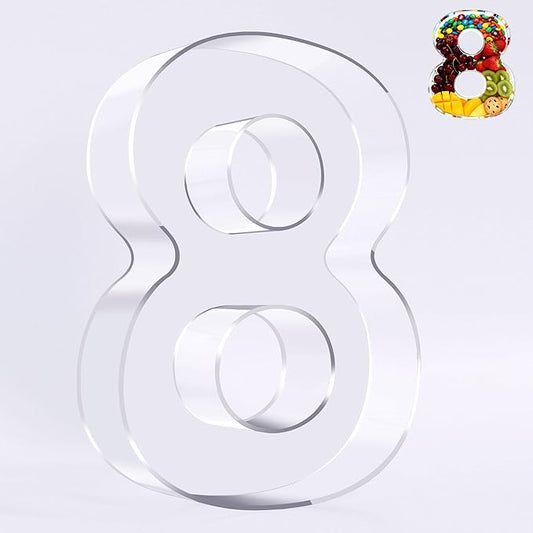 Ledido 10’’ Acrylic Number Charcuterie Board Box, Reusable Fillable Serving Tray for Candy Cake Fruit Snack, Easy-Clean Acrylic Charcuterie Tray for Birthday Anniversary Party Decorations, Number 8