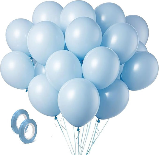 Pastel Blue Latex Party Balloons 100 Pack 12 inch Round Light Blue Balloons for Wedding Baby Shower Gender Reveal Birthday Party Decoration