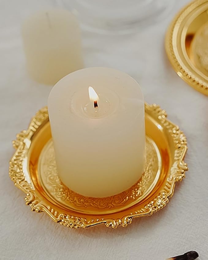 2PCS Coffee Table Tray 5.9in Round Decorative Tray Vintage Metal Dessert Plates for Snacks Fruit Gold
