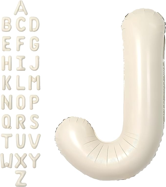 SUWEN 40 Inch Cream Large J Letter Balloons Big Foil Helium Letter Balloons A-Z Jumbo Mylar Happy Birthday Party Decorations for Girl Anniversary Party Supplies