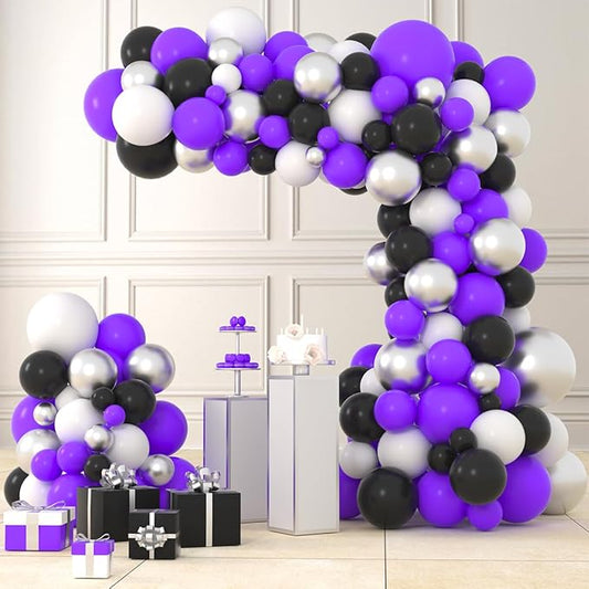 Purple Black White Balloon Garland Arch Kit - Purple Black Balloons Purple Silver White Balloon for Birthday Wedding Anniversary Engagement Graduation Party Decorations