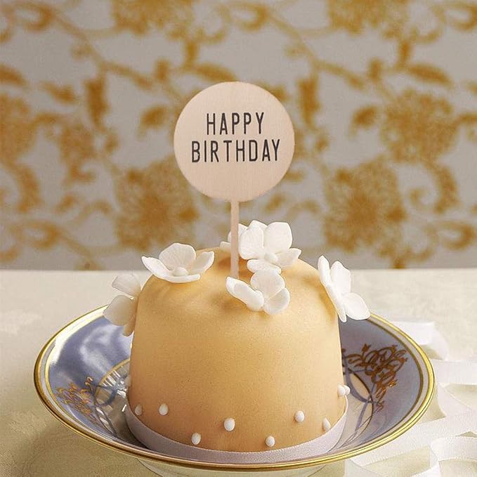 20Pcs Happy Birthday Cake Topper Rustic Wood Cupcake Topper for Various Birthday Party Cake Decorations Supplies