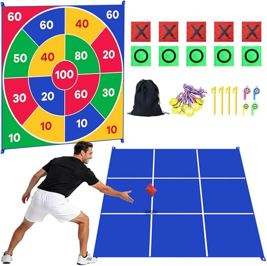 2-in-1 Giant Tic Tac Toe Game Bean Bag Toss Games, 4.5FT Double-Sided Large Tic Tac Toe Game with 10 Pcs Bean Bags, Outdoor Games for Adults and Family Lawn Yard Carnival Field Day Party