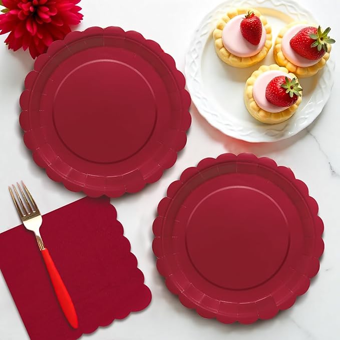 100pcs Red Paper Plates Napkins - Red Disposable Party Tableware Set for Birthdays Bridal Shower Baby Shower Graduation (Serves 50)
