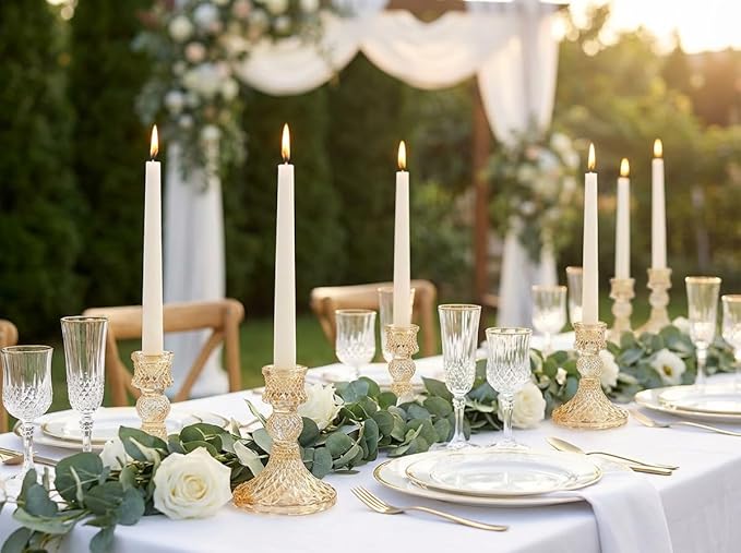 Gold Candle Holder Set of 12, Glass Taper Candle Holders, Gold Candlestick Holders, Candle Stick Holder for Table Centerpieces, Wedding, Christmas & Home Decor