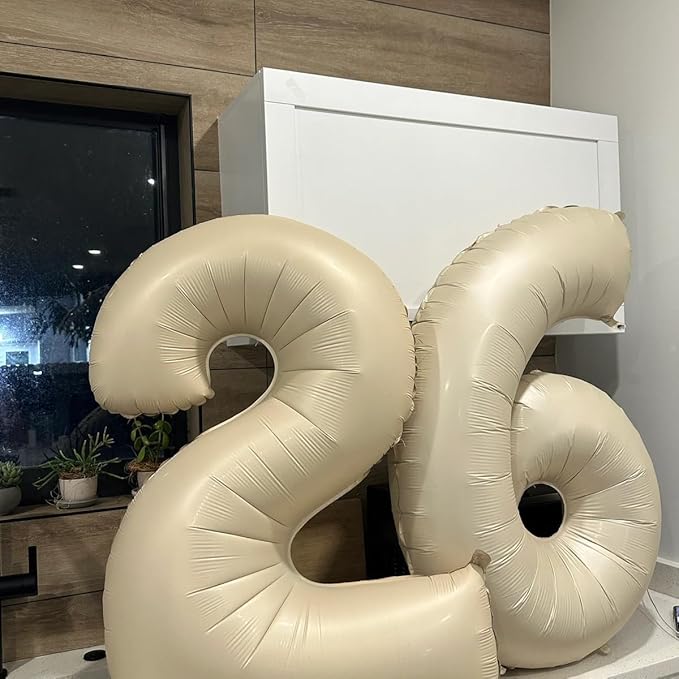40 Inch Beige Number 9 Balloons for 9th Birthday Decorations Boys Girl, Giant Self-Sealing Cream Foil Number 0-10 White Sand Balloon for Women Men Party Anniversary Baby Shower Supplies