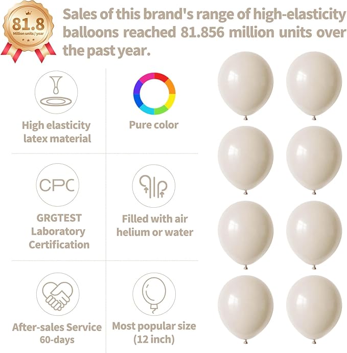110pcs Sand White Balloon 12 inch, Sand white Latex Balloons for Birthday Party Baby Shower Wedding(with 2 Ribbons).