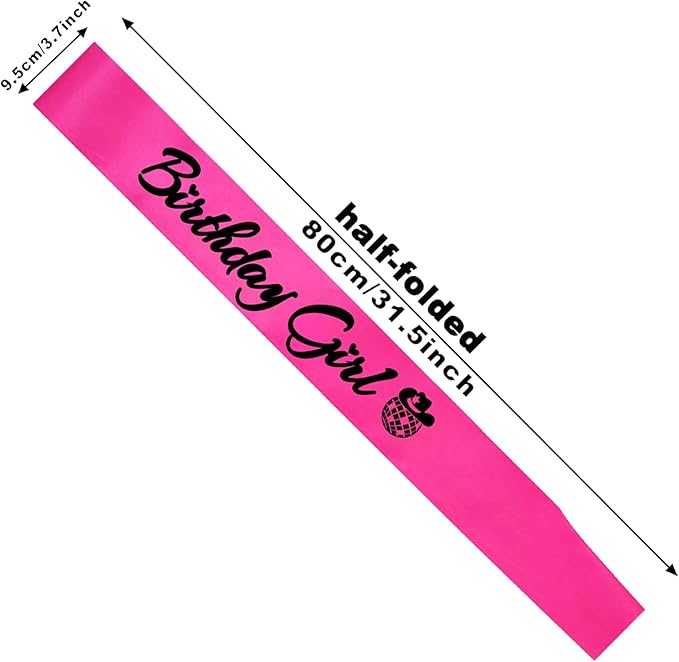 Birthday Girl Sash, Disco Cow Birthday Sash for Cowgirl Funny Birthday Gift Ideas Suppiles, Hot Pink+ Black Foil