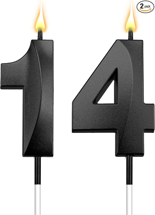 14 Candle for Boy 14 Birthday Candle Black Candles 14 Candles for Cakes Happy 14th Birthday Decorations for Girls Black Birthday Decorations 14th Birthday Cake Topper