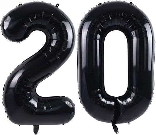 TONIFUL 40 Inch Black Large Numbers Balloon Birthday Foil Mylar Big Number Balloon Digital 20 for 2026 Graduation New Year Eve 20th Birthday, 20th Anniversary, Graduation Ceremony Photo Shoot