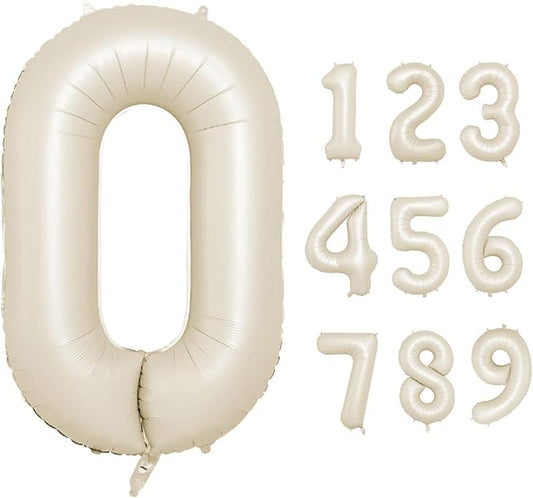 40 Inch Cream Number 0 Balloon, Beige Large 0-9 Birthday Balloons, Digital 0 Cream White Giant 0 Foil Balloon for Numbers 0/10/20/30/40/50/60/70/80/100 Year Old Birthday Anniversary Party Decorations