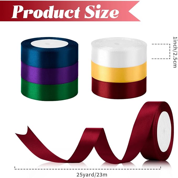 6pcs Rainbow Ribbon Assortment - 1 Inch X 150 Yards, Plyester Fabric, Braided, For Crafts, Gift Wrapping, Decorative, Christmas, Celebration