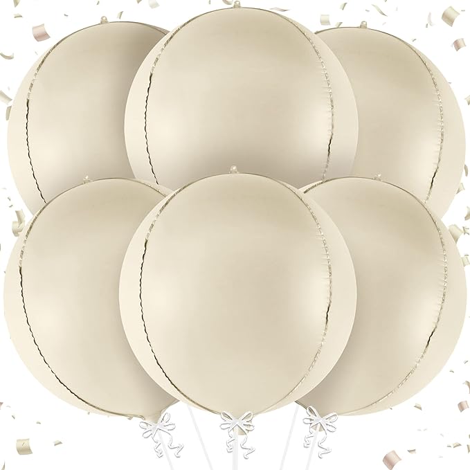 KatchOn, Huge White Sand Balloons Set- 22 Inch, Pack of 6 | Mylar Beige Balloon | White Sand Foil Balloons, Mylar Balloon for Graduation Decorations