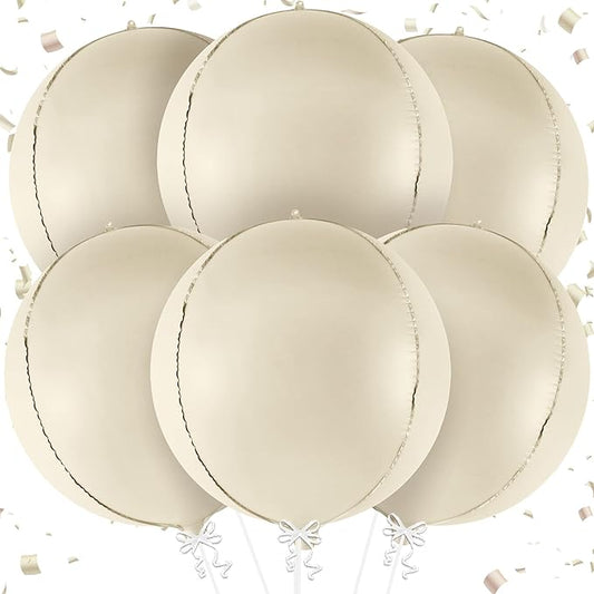 KatchOn, Huge White Sand Balloons Set- 22 Inch, Pack of 6 | Mylar Beige Balloon | White Sand Foil Balloons, Mylar Balloon for Graduation Decorations