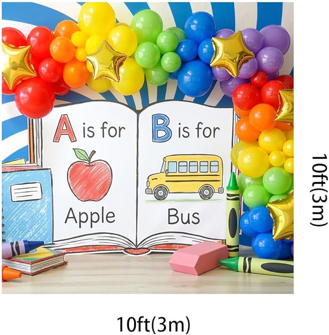 Kate 10x10ft Vibrant Alphabet Learning Backdrops for Photography Educational Balloon Arch School Supplies Scene for Kids Photo Background Photography