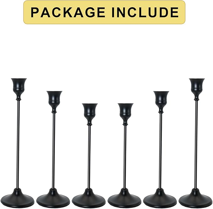 Candlestick Holders, Black Metal Taper Candle Holder, Vintage Candle Holders for Pillar Candles, Table Mantel Wedding Festive Decor Party Party Decor Christmas Decorations, Set of 6