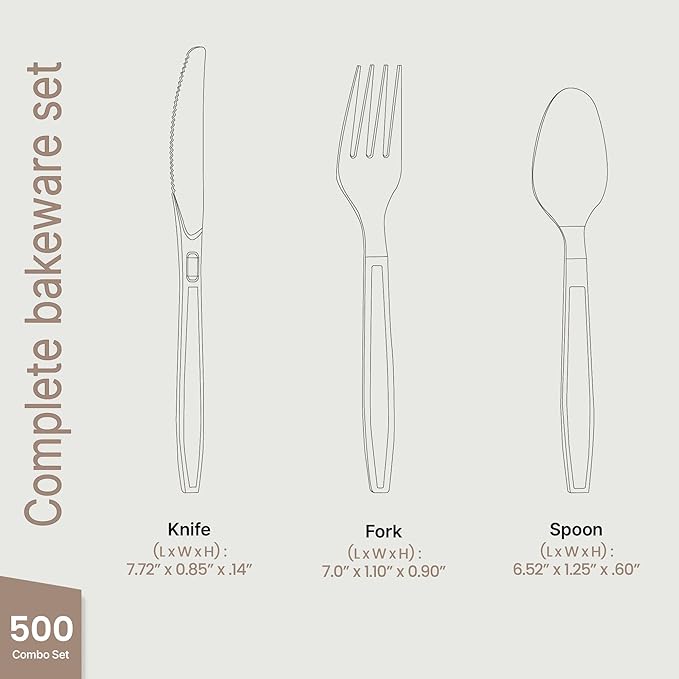 Bakken Disposable Cutlery Set 500 Pieces of Forks, Knives & Spoons, Heavy Duty Plastic Silverware, BPA-Free Food-Grade Materials, Heat-Resistant, Reusable Utensils for Parties and Everyday Use, Clear