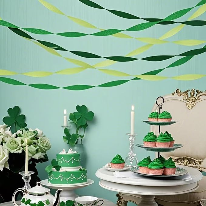 Green Crepe Paper 6 Pcs Streamers for Party Decorations, Birthday Wedding DIY Crafts, Gift Wrapping Supplies