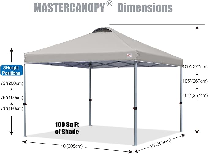 MASTERCANOPY Durable Pop-up Canopy Tent with Roller Bag (10x10, Gray)