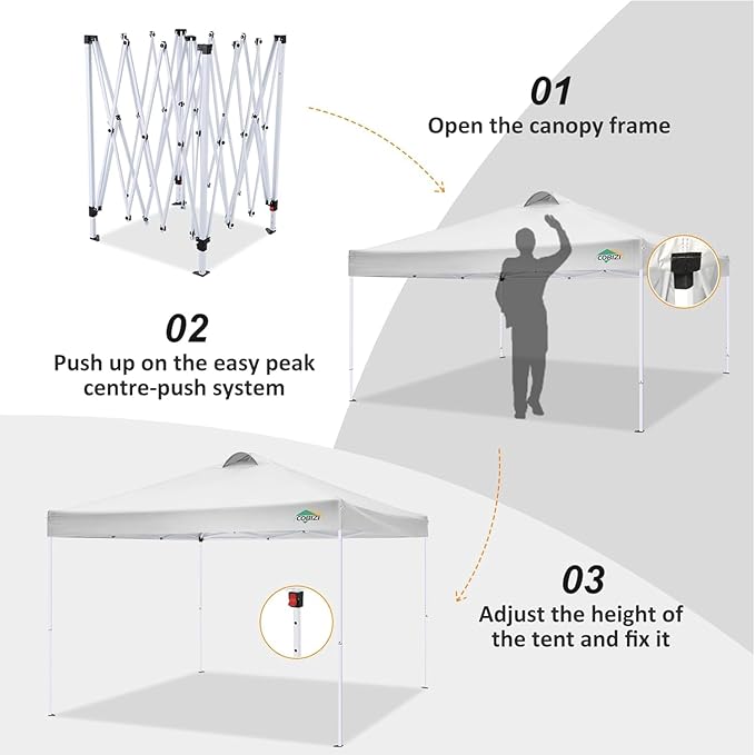 COBIZI 10x10 Pop Up Canopy Tent, One Push Outdoor Gazebo with 4 Removable Sidewalls & Air Vent, Waterproof Commercial Easy Up Adjustable Canopy with 4 Sandbags, 4 Stakes & 8 Ropes for Party, White