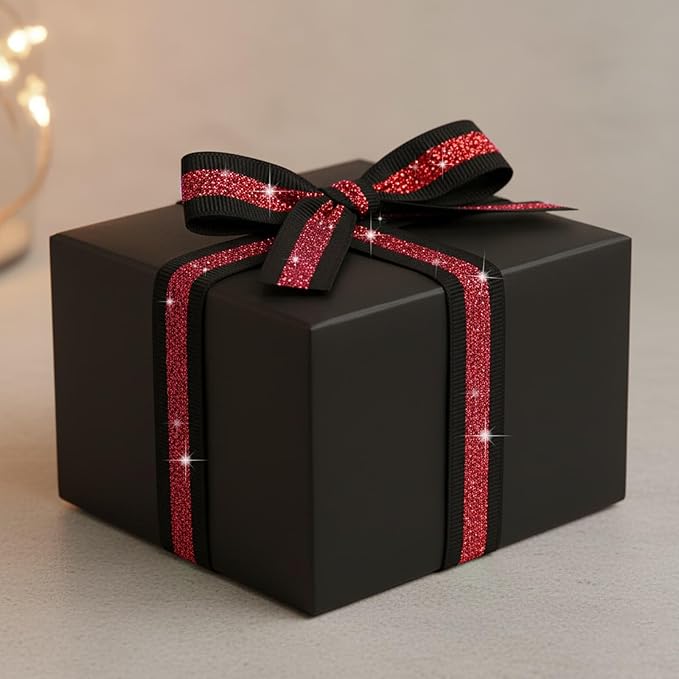 Black Red Glitter Grosgrain Ribbon 5/8" x 10 Yards - No-Shed Cheer Ribbon for Cheerleading Hair Bows, Homecoming Mum Supplies, Team Spirit Crafts, Valentine Gift Wrapping Party Decorations