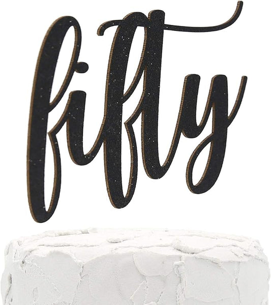 50th Birthday Cake Topper - fifty - Double Sided Black glitter - Premium quality Made in USA