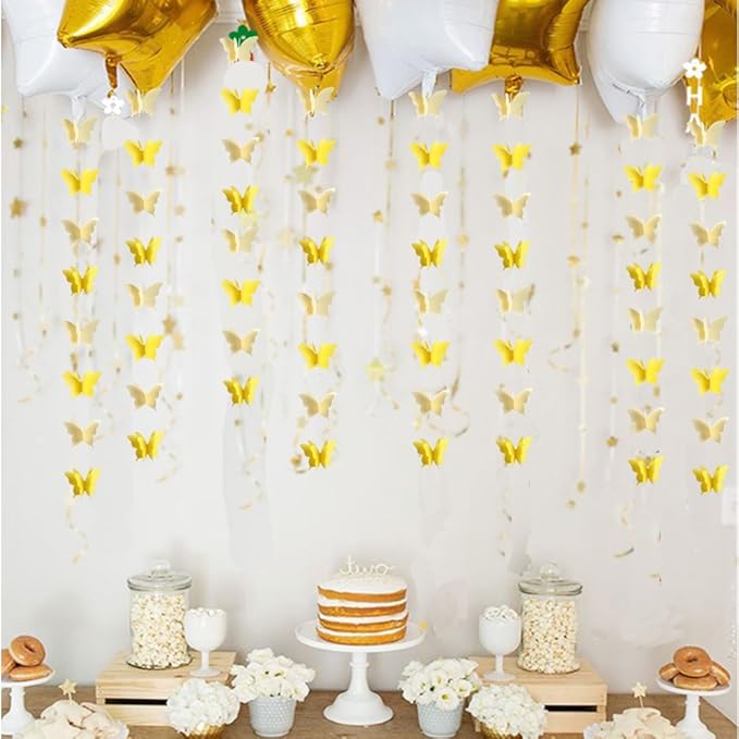 Butterfly Banner Decorative Paper Garland for Wedding, Baby Shower Birthday Theme Decor 110 Inches Long Pack of 2 Pieces Yellow
