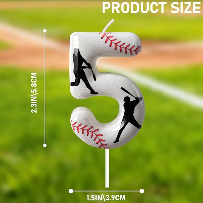 Baseball Birthday Number Candle, Number 5 Candles for Cake Topper, Ideal Birthday Parties Cake Decor, Wedding Anniversary and Other Celebrations (Candle 5)