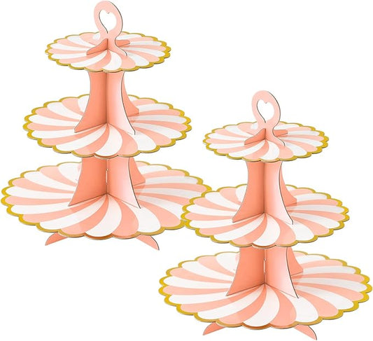Soleebee 3-Tier Cupcake Stand, Cardboard Cupcake Tower, Dessert Cup Cake Stand Tower for Birthday Wedding Party Decoration, Cupcake Tier Stand 2 Set (Pink Gold)