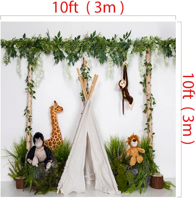 Kate 10x10ft Jungle Animal Backdrop Monkey Giraffe Lion Forest Background Children Birthday Party Decoration