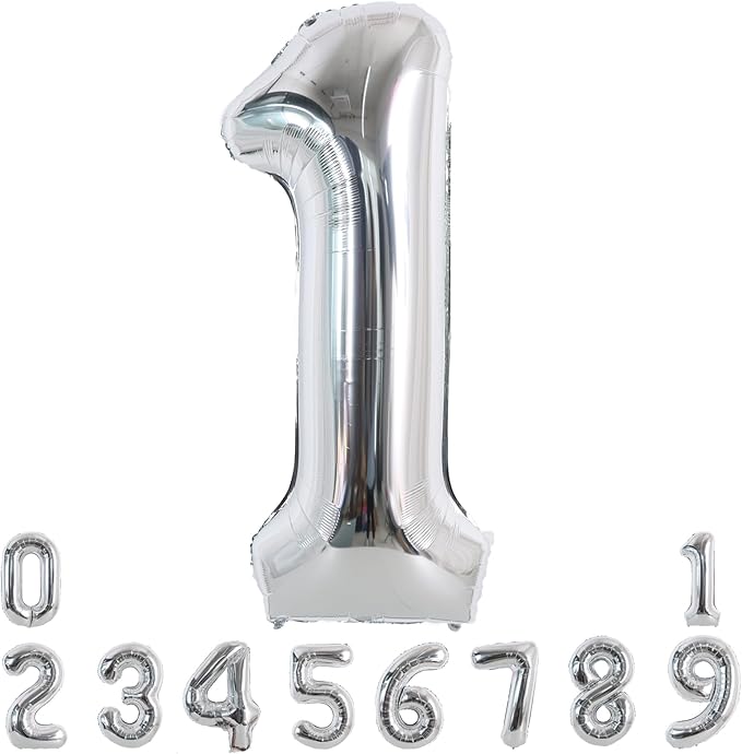 TONIFUL 40 Inch Silver Large Numbers Balloons 0-9, Number 1 Digital 1 Helium Foil Mylar Big Number Balloons for 2026 Graduation New Year Eve Birthday Party Anniversary Supplies Decorations