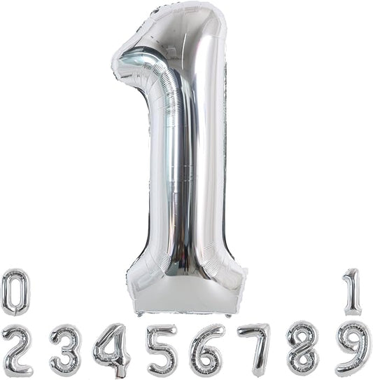 TONIFUL 40 Inch Silver Large Numbers Balloons 0-9, Number 1 Digital 1 Helium Foil Mylar Big Number Balloons for 2026 Graduation New Year Eve Birthday Party Anniversary Supplies Decorations