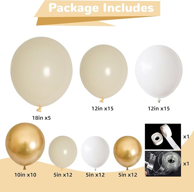 HILAVO White and Gold Balloon Arch Kit Nude White Beige Balloon Garland With Metallic Gold Party Helium Balloons Neutral Cream Balloon for Boho Wedding Baby Shower Bridal Engagement Birthday Decor