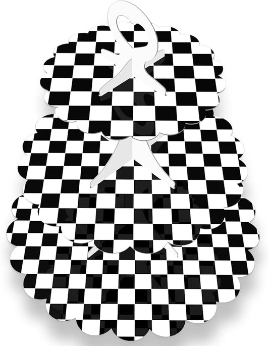 3-Tier Racing Theme Cupcake Stand,Cars Theme Decoration,Black White Checkered Design,Car Theme Dessert Stand for Race Car Birthday Party Decorations (1-Pack)