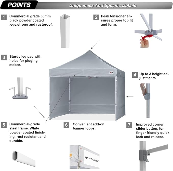 ABCCANOPY Easy Pop Up Canopy Tent with Sidewalls Commercial -Series, Gray