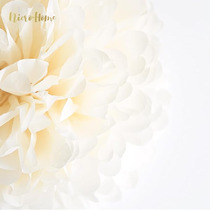 NICROHOME EUR Boho Wedding Decorations, 28PCS Rustic Neutral Creamy White Tissue Paper Pom Poms Tassel, Dots Paper Garland Decor Packages for Baby Shower Birthday Bridal Shower Party Table